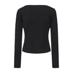 Black Silver Thread U-Neck Lace Trim Knit Cardigan