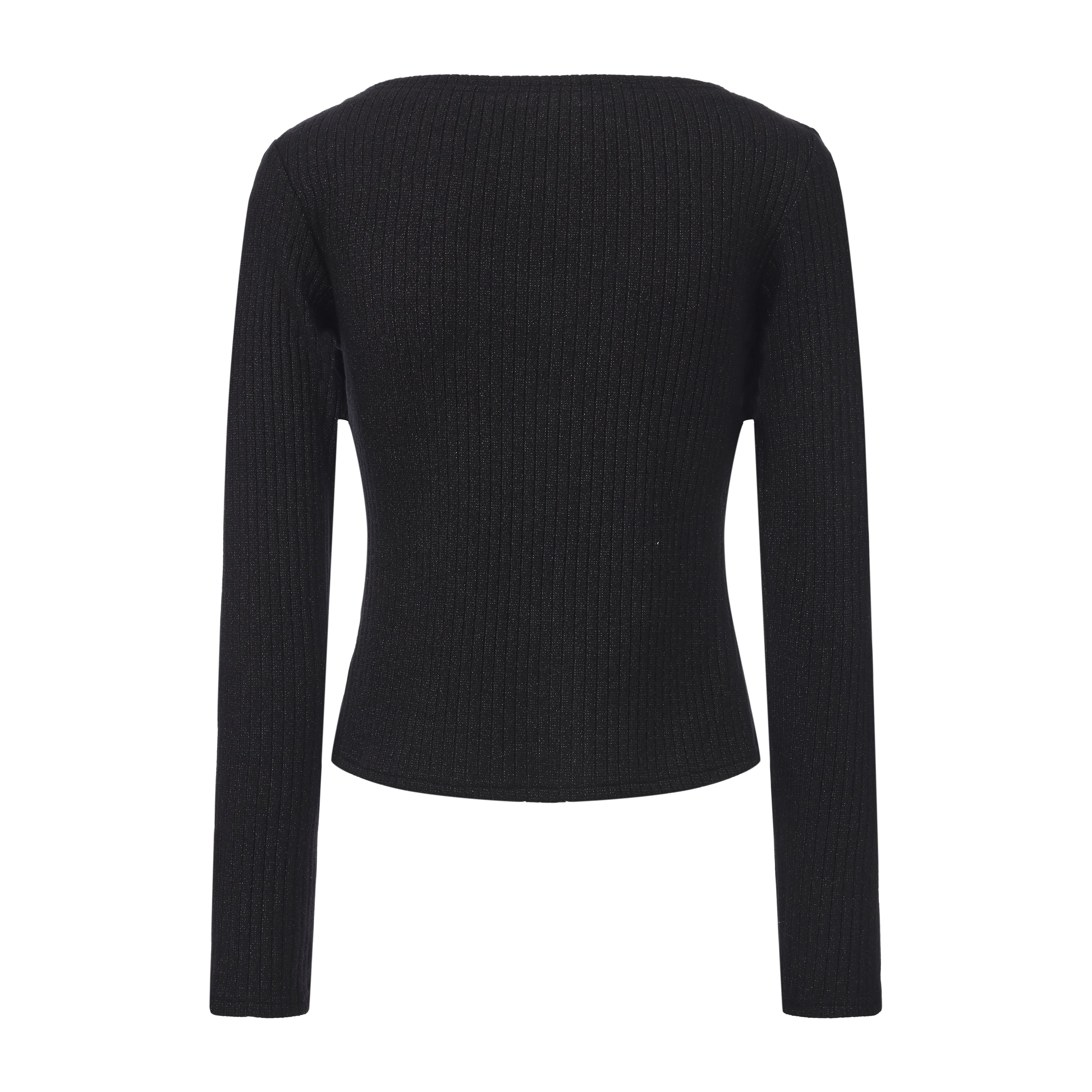 Black Silver Thread U-Neck Lace Trim Knit Cardigan