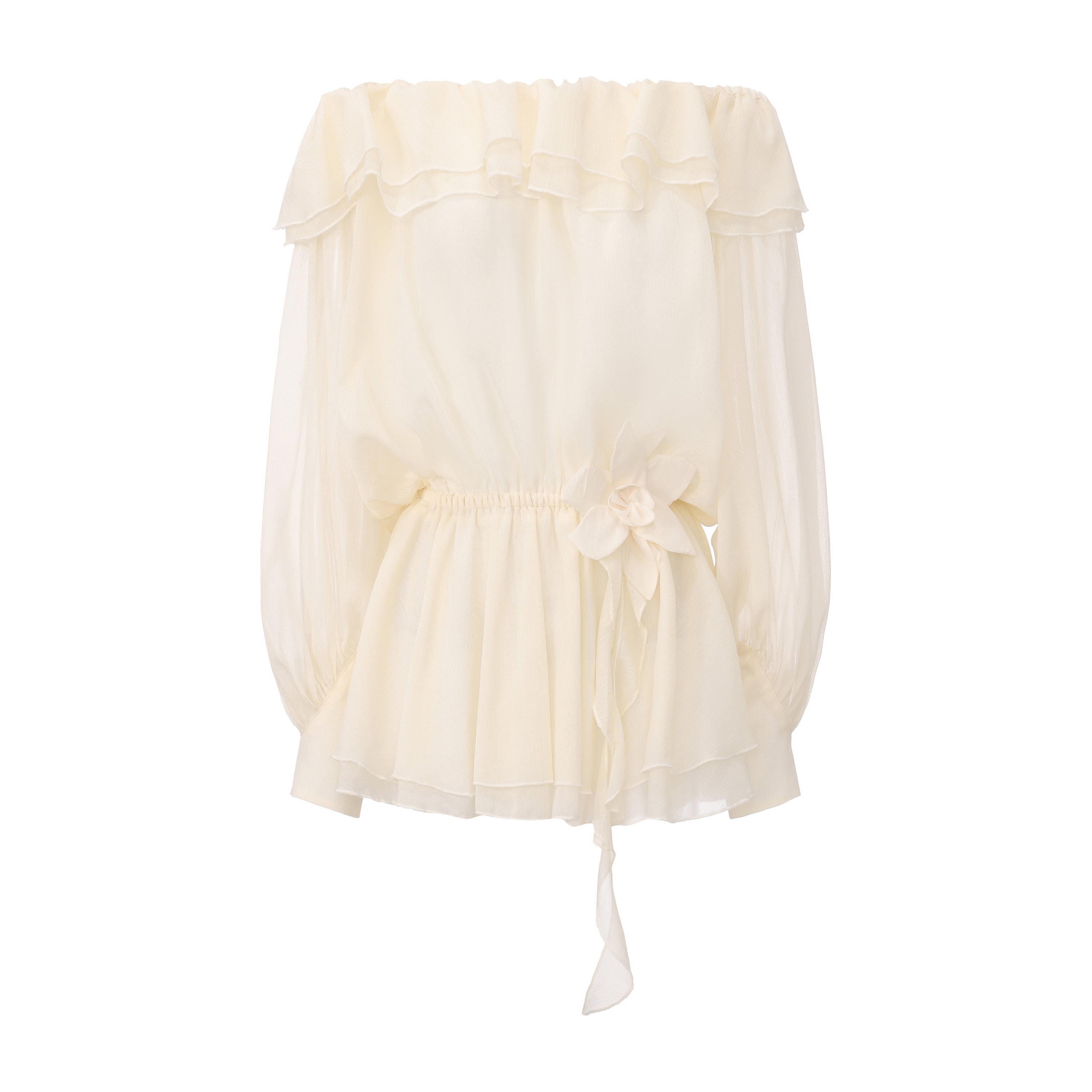 Yellow Shimmering Iris-Patterned Long-Sleeved Top