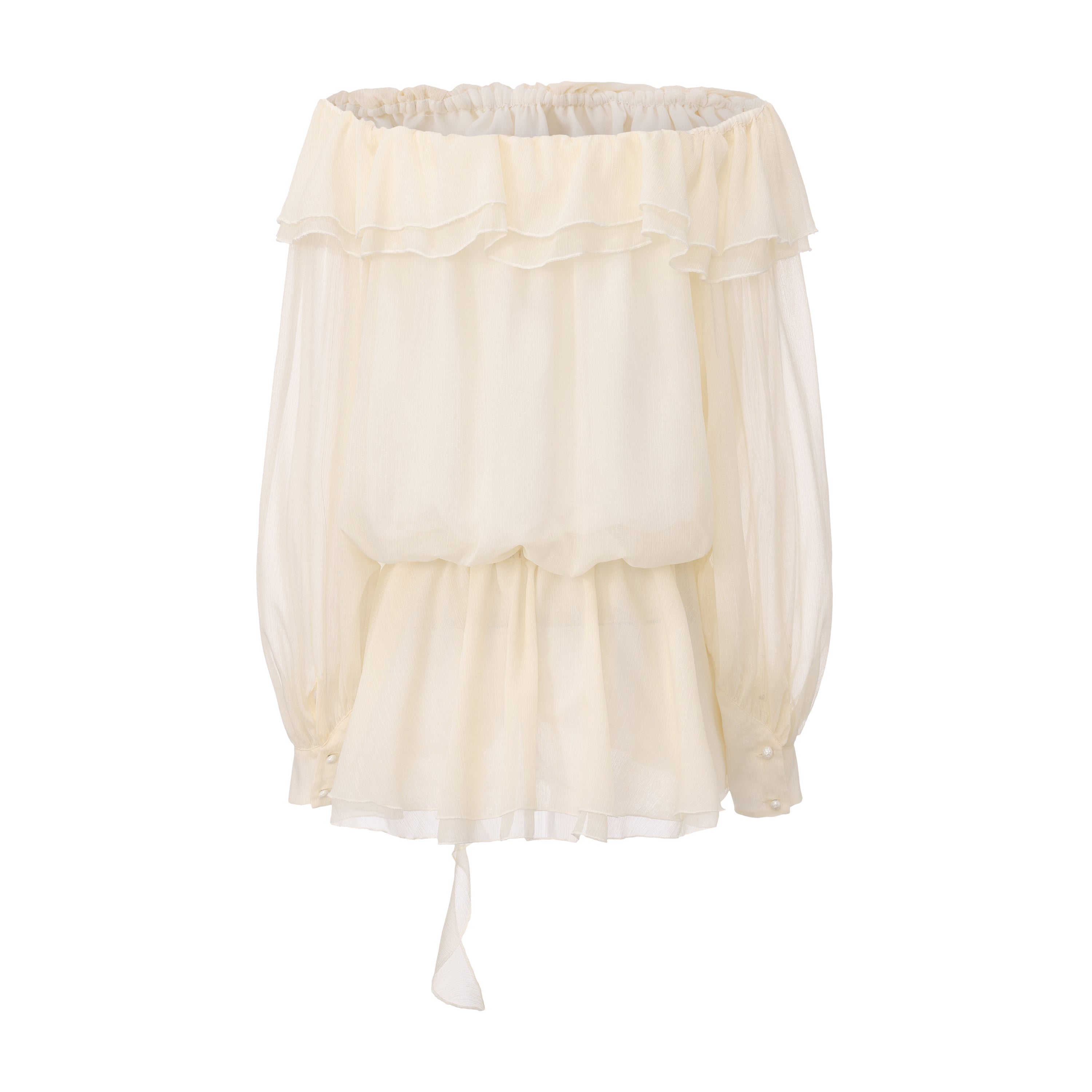 Yellow Shimmering Iris-Patterned Long-Sleeved Top