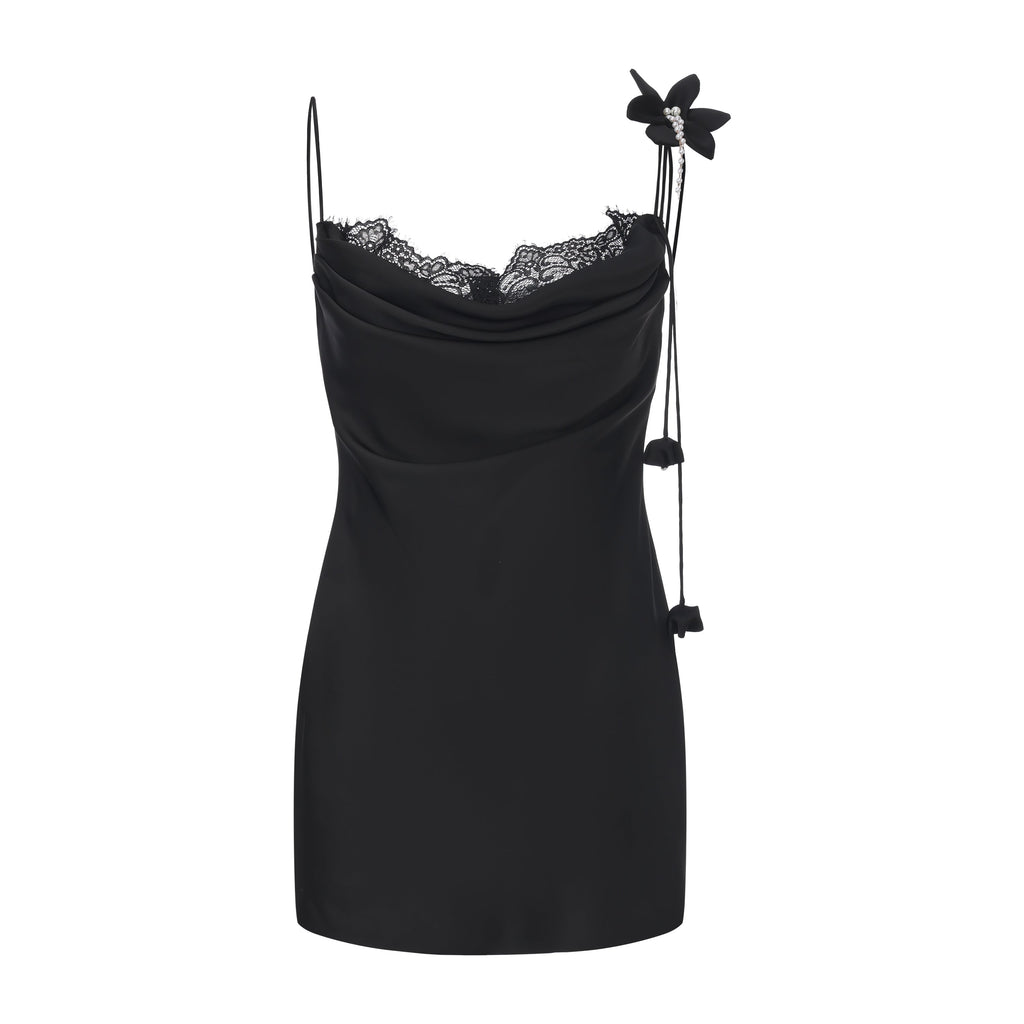 Black Lace Panel Iris Tie Dress