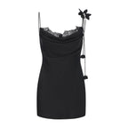 Black Lace Panel Iris Tie Dress