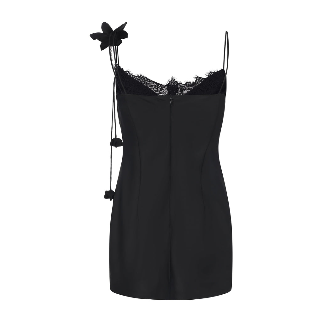 Black Lace Panel Iris Tie Dress