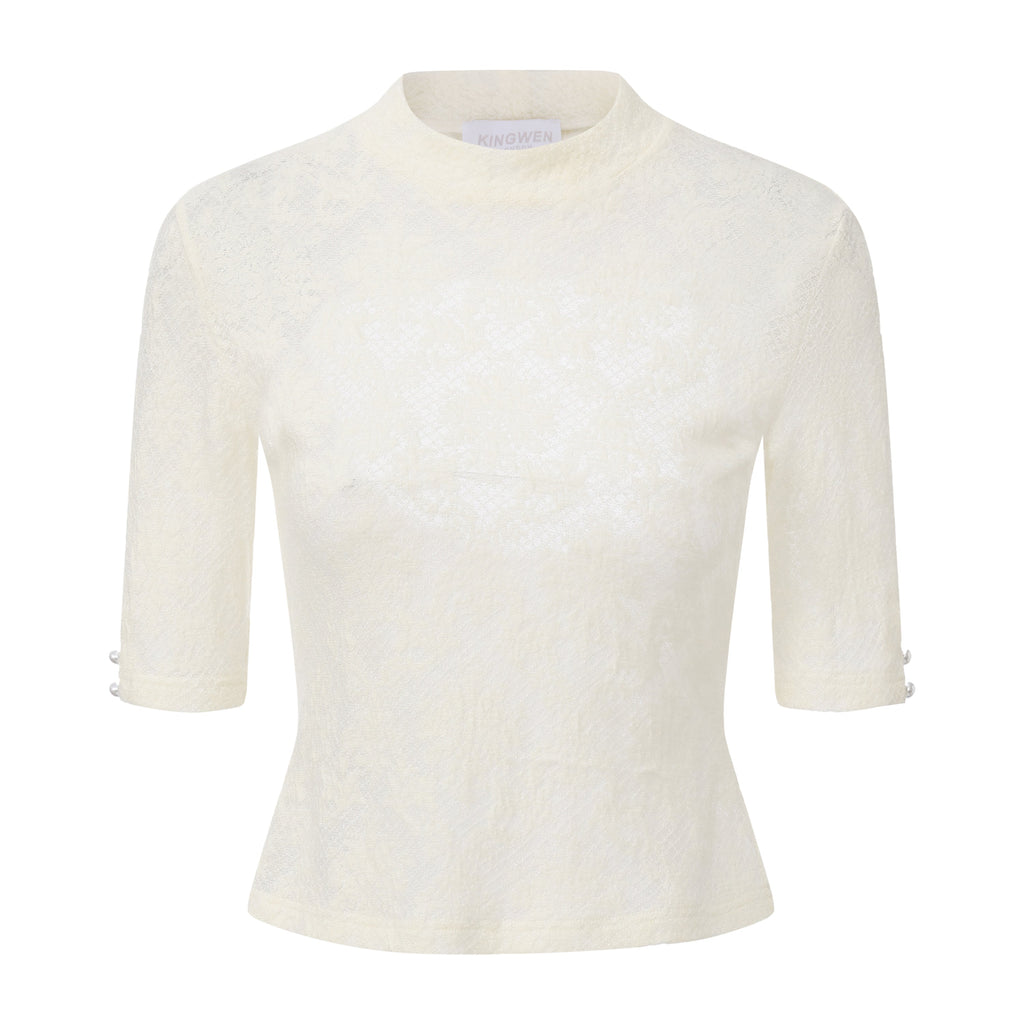 Beige Lace Mid-Neck Layering Top