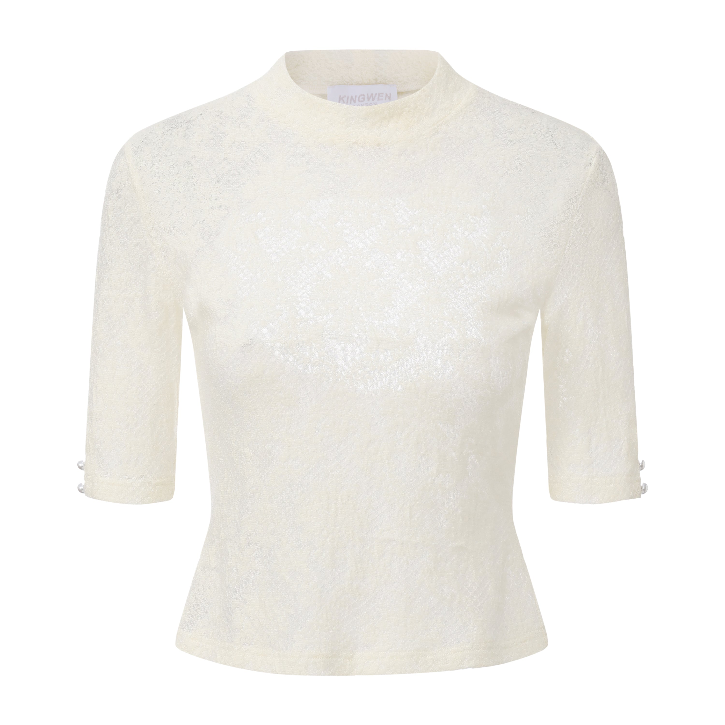 Beige Lace Mid-Neck Layering Top