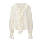 Oversized V-Neck Tie Top with Sequin Ruffle Trim