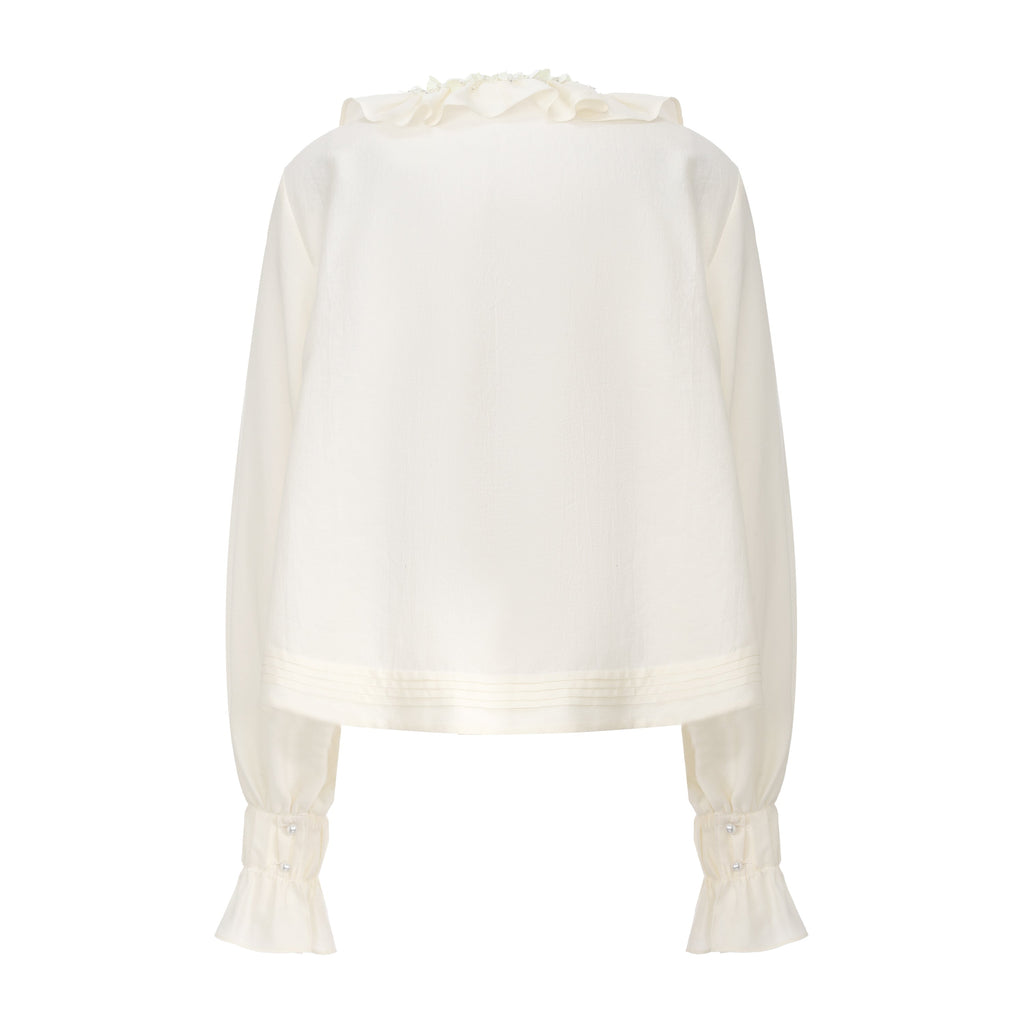 Oversized V-Neck Tie Top with Sequin Ruffle Trim