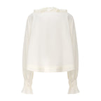 Oversized V-Neck Tie Top with Sequin Ruffle Trim