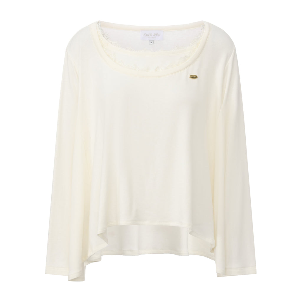 White Lace Panel Oversized Mock Two-Piece Base Top