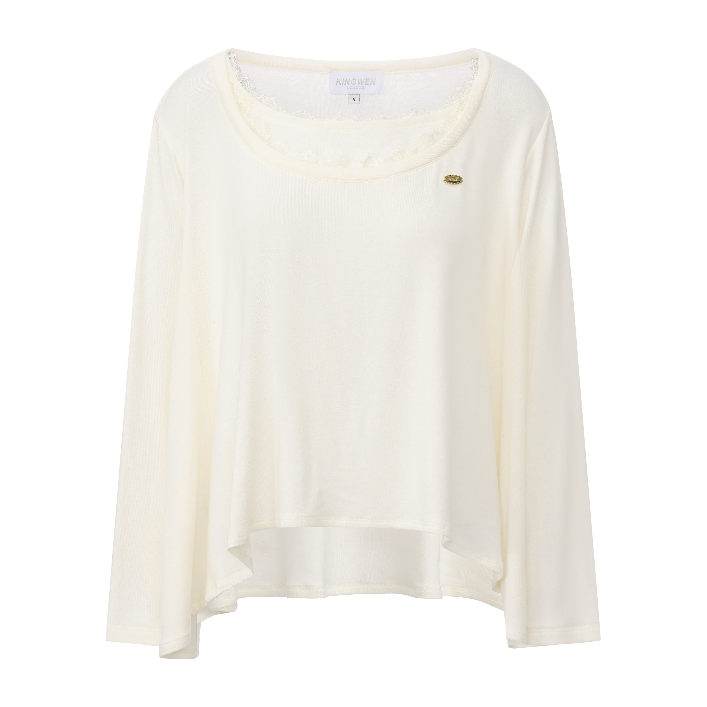 White Lace Panel Oversized Mock Two-Piece Base Top
