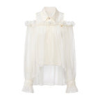 White Off-Shoulder Glitter Mesh Twin Set Top
