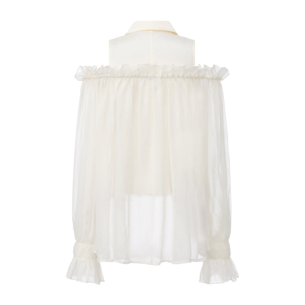 White Off-Shoulder Glitter Mesh Twin Set Top