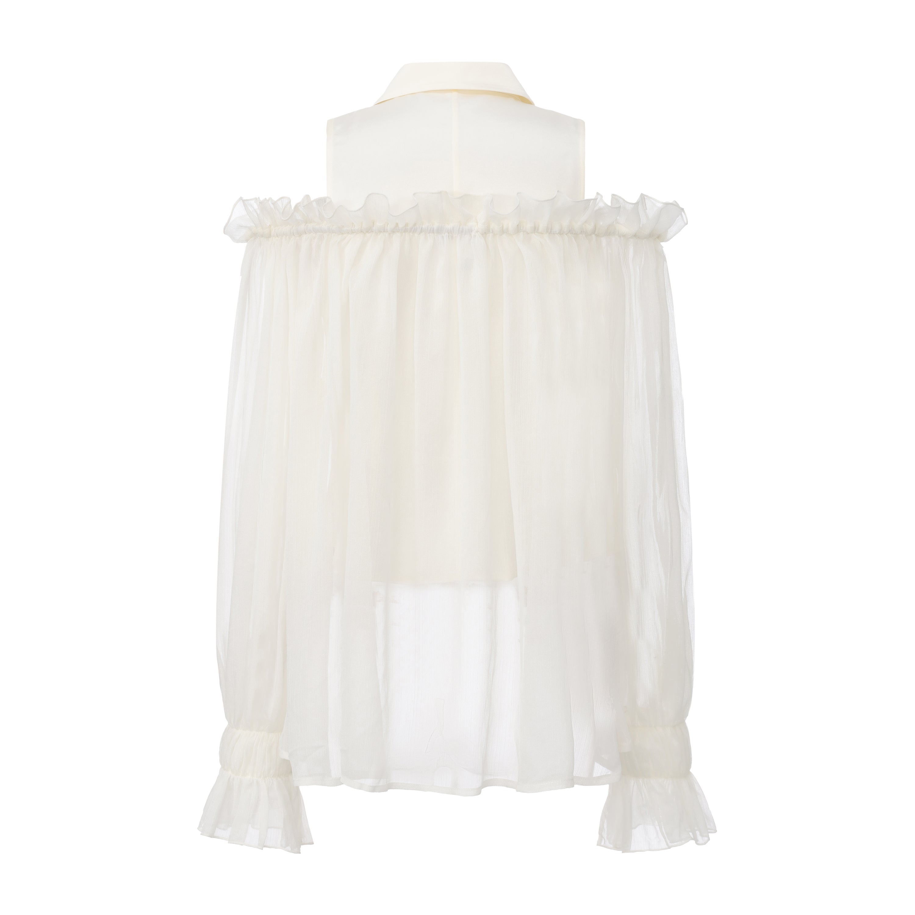 White Off-Shoulder Glitter Mesh Twin Set Top