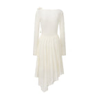 White U-Neck Long-Sleeve Panel Dress with Iris Floral Tie