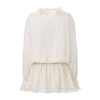 White V-Neck Lace Ruffle Panel Tie Dress