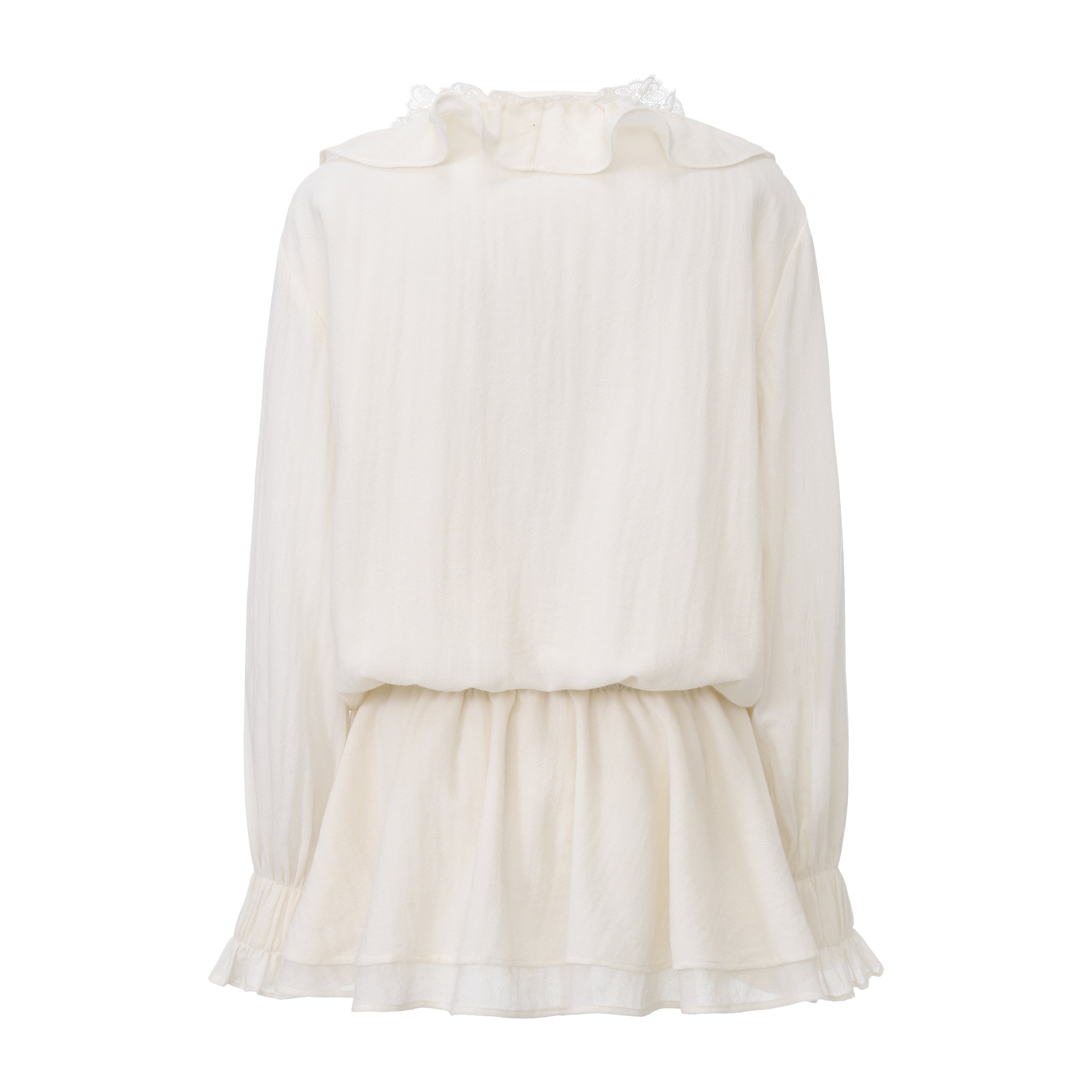 White V-Neck Lace Ruffle Panel Tie Dress