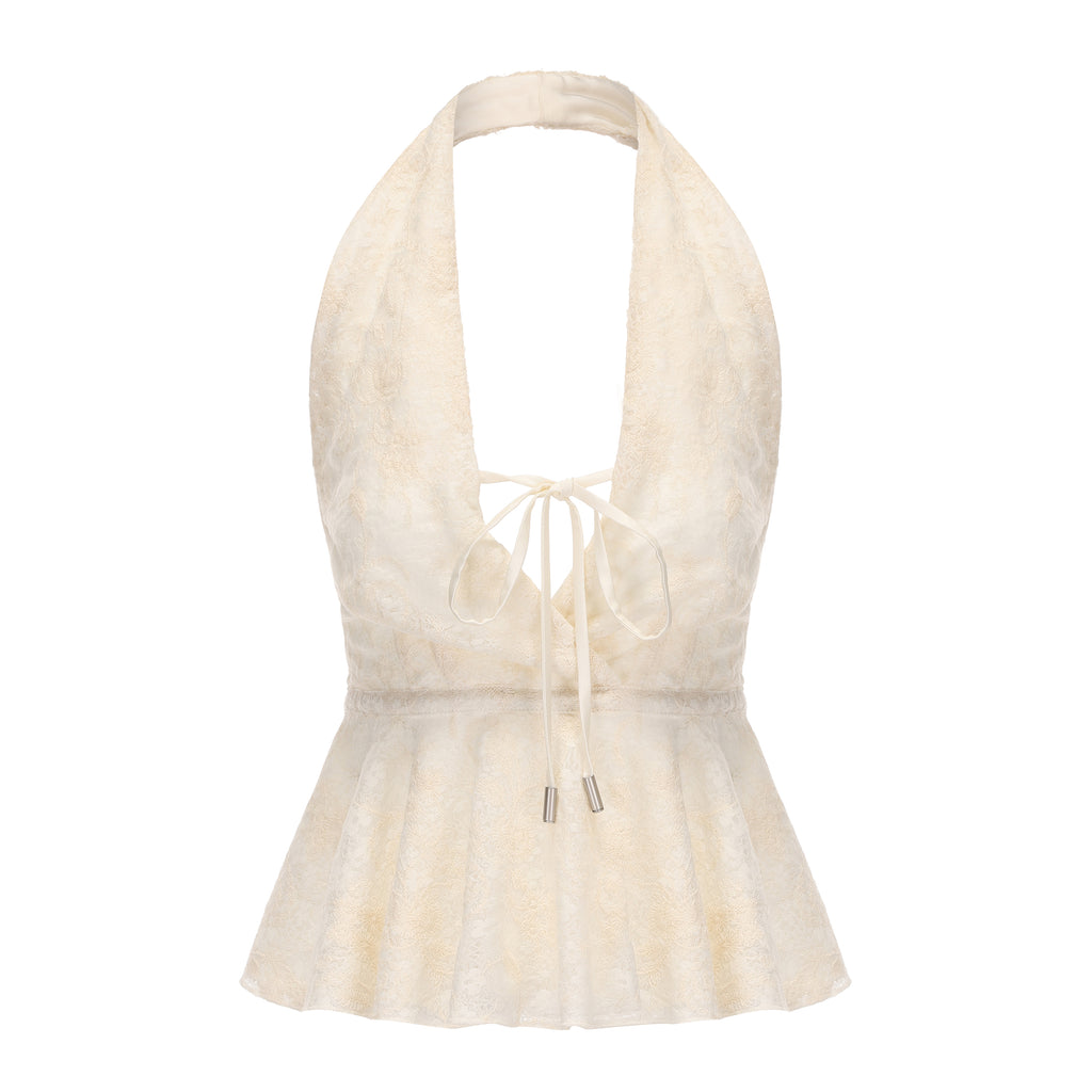 Beige Jacquard Halter Top