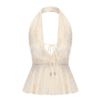 Beige Jacquard Halter Top