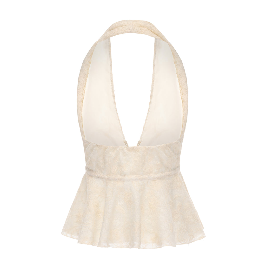Beige Jacquard Halter Top