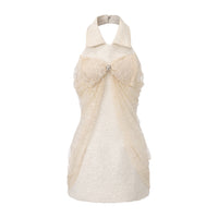 White Collar Halter Bow Lace Top