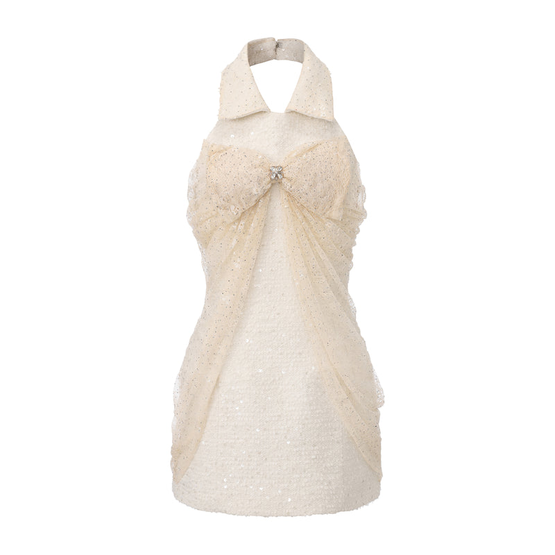 White Collar Halter Bow Lace Top