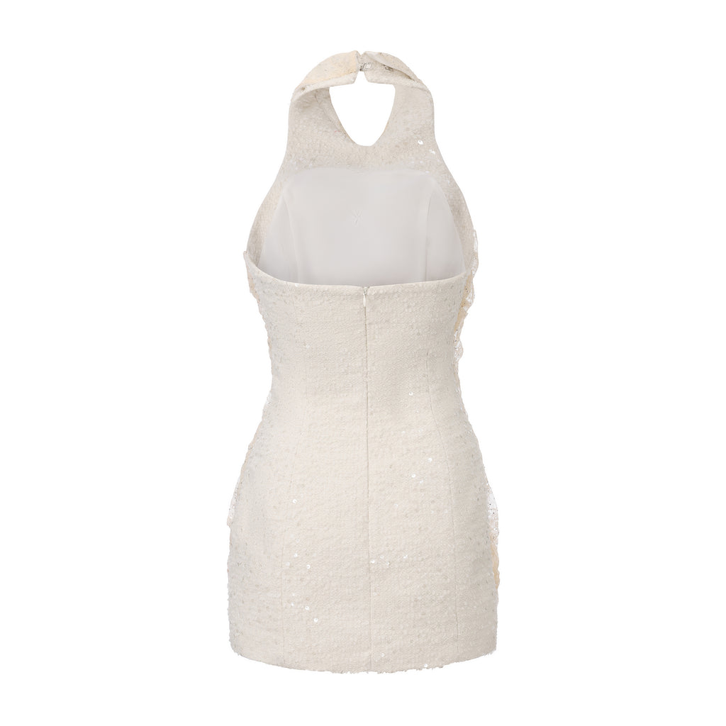 White Collar Halter Bow Lace Top