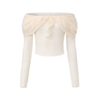 White Knitted Lace Off-The-Shoulder Top