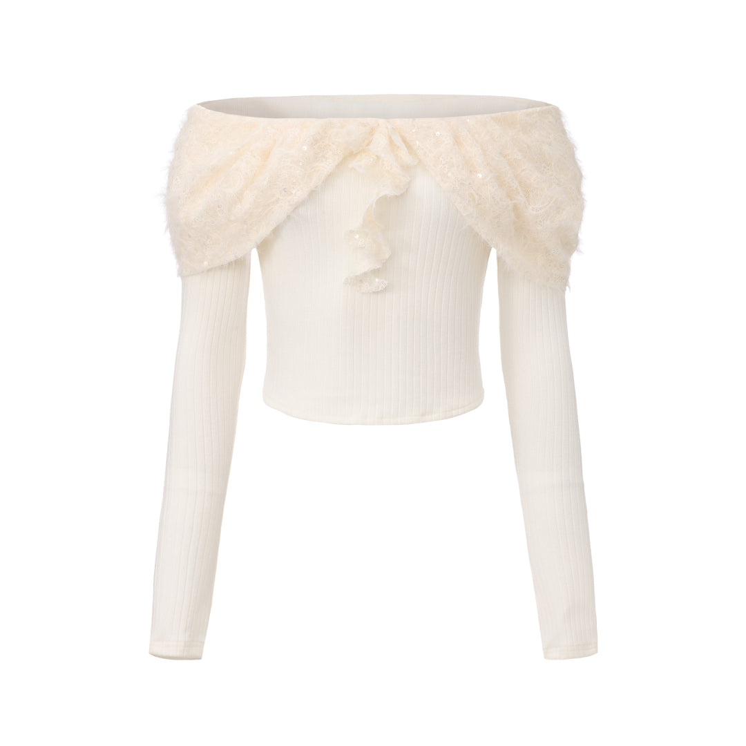 White Knitted Lace Off-The-Shoulder Top