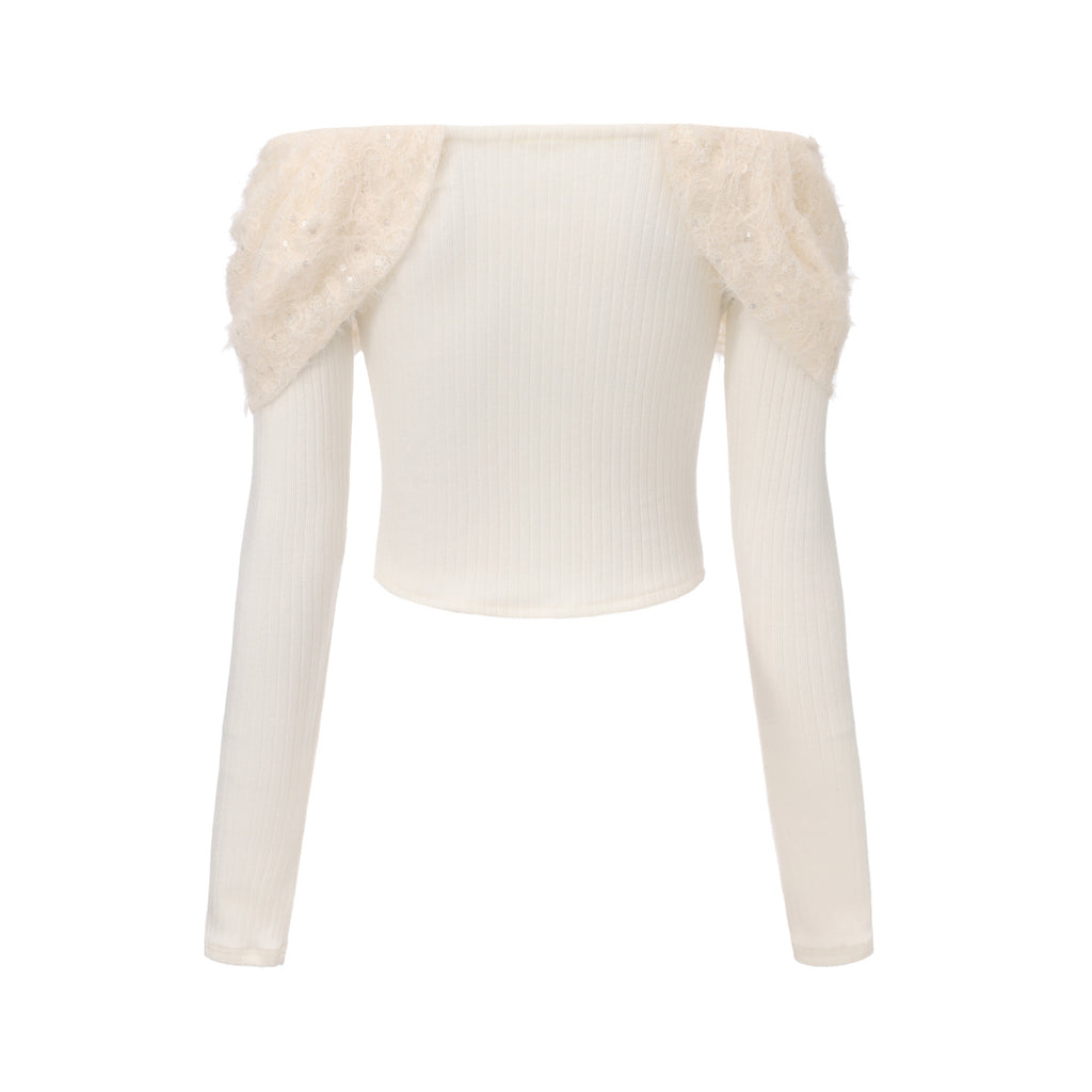 White Knitted Lace Off-The-Shoulder Top