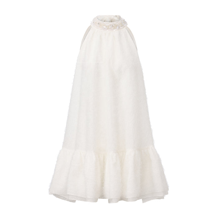 White Halter Silver Lace-Up Dress
