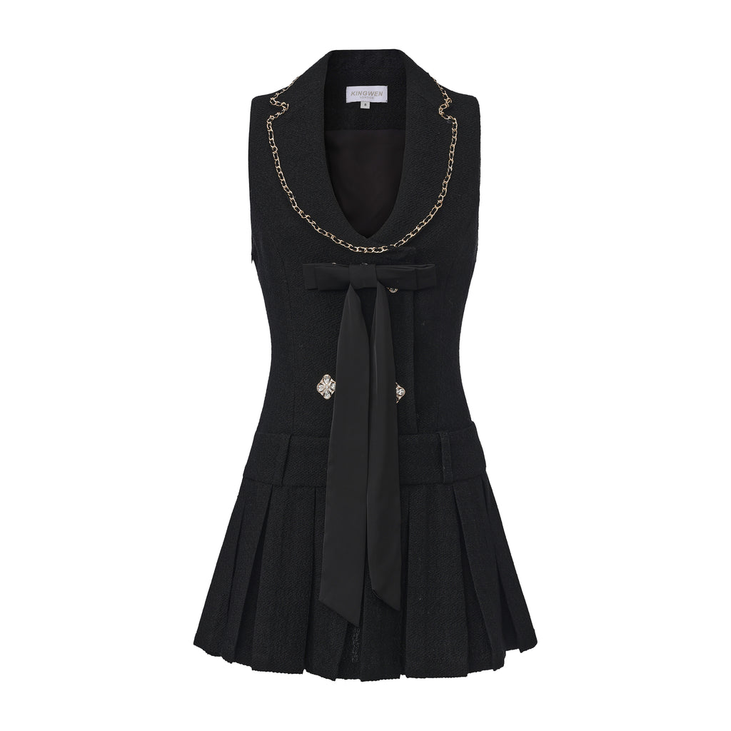 Black Tweed Pleated Dress