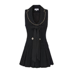 Black Tweed Pleated Dress
