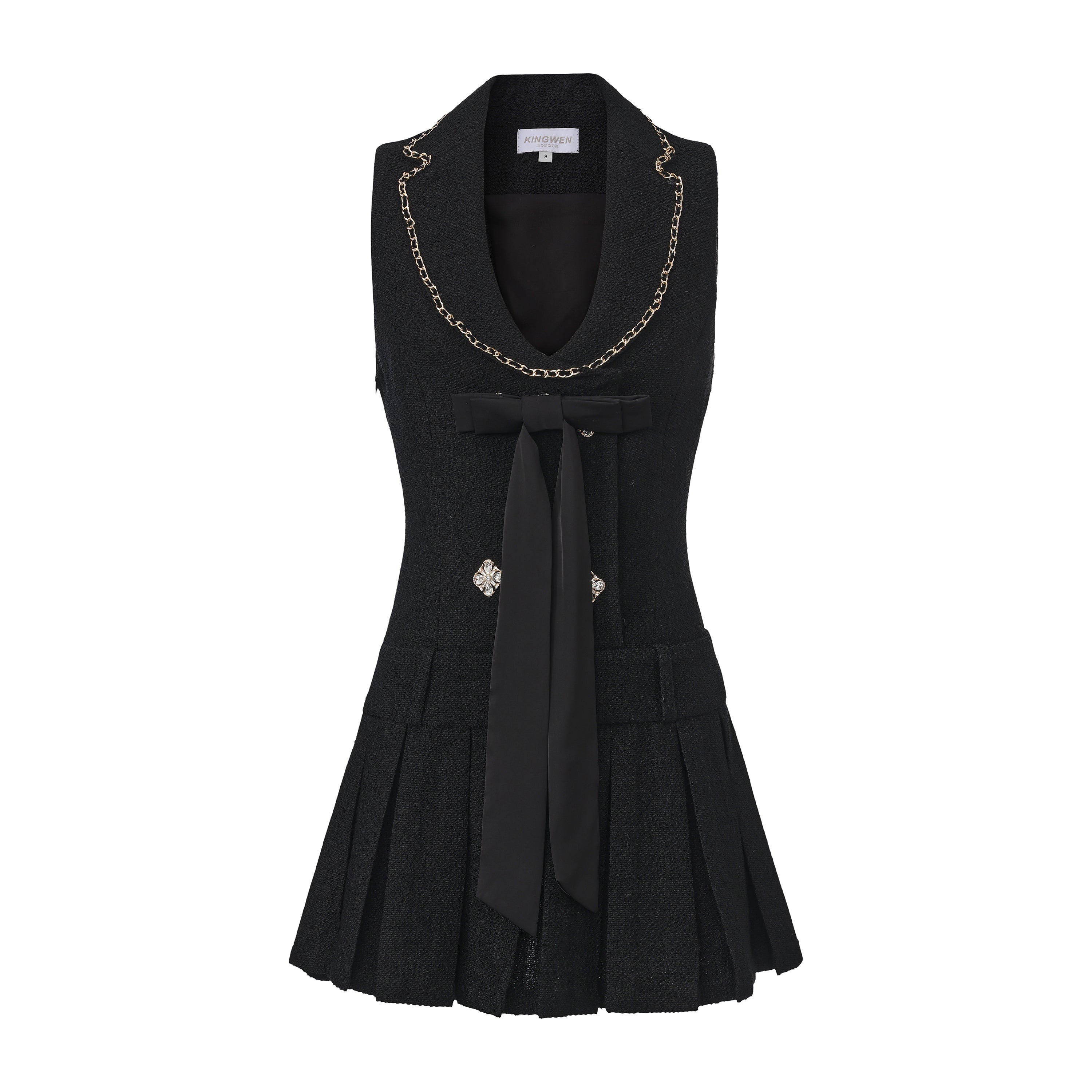 Black Tweed Pleated Dress
