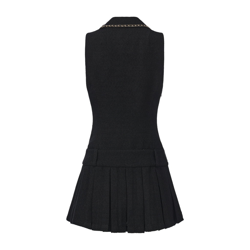 Black Tweed Pleated Dress