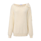 White Off-The-Shoulder Beaded Sweater