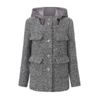 Gray Detachable Square-Necked Tweed Coat