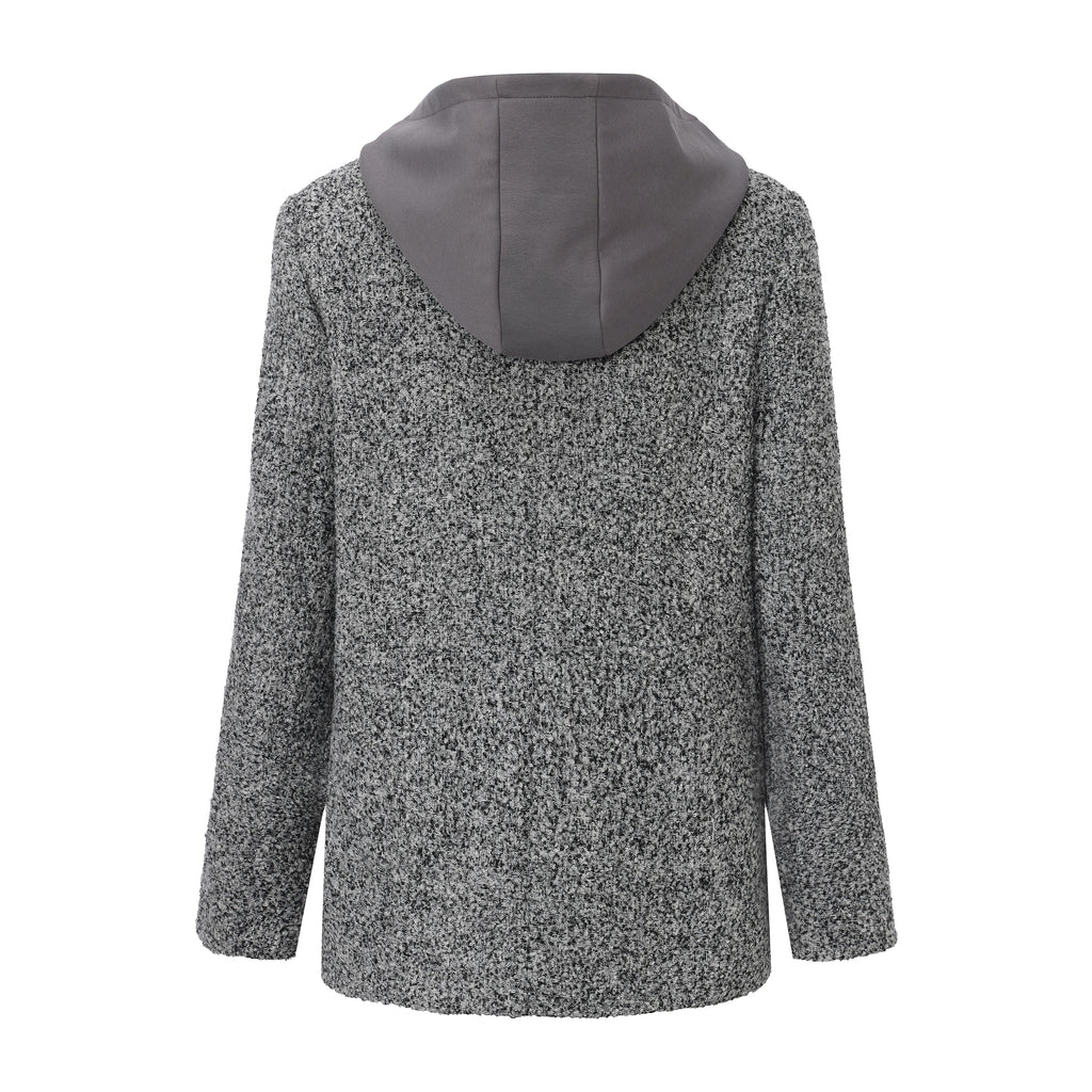 Gray Detachable Square-Necked Tweed Coat