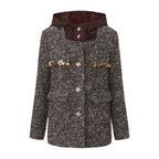 Brown Detachable Square-Necked Tweed Coat