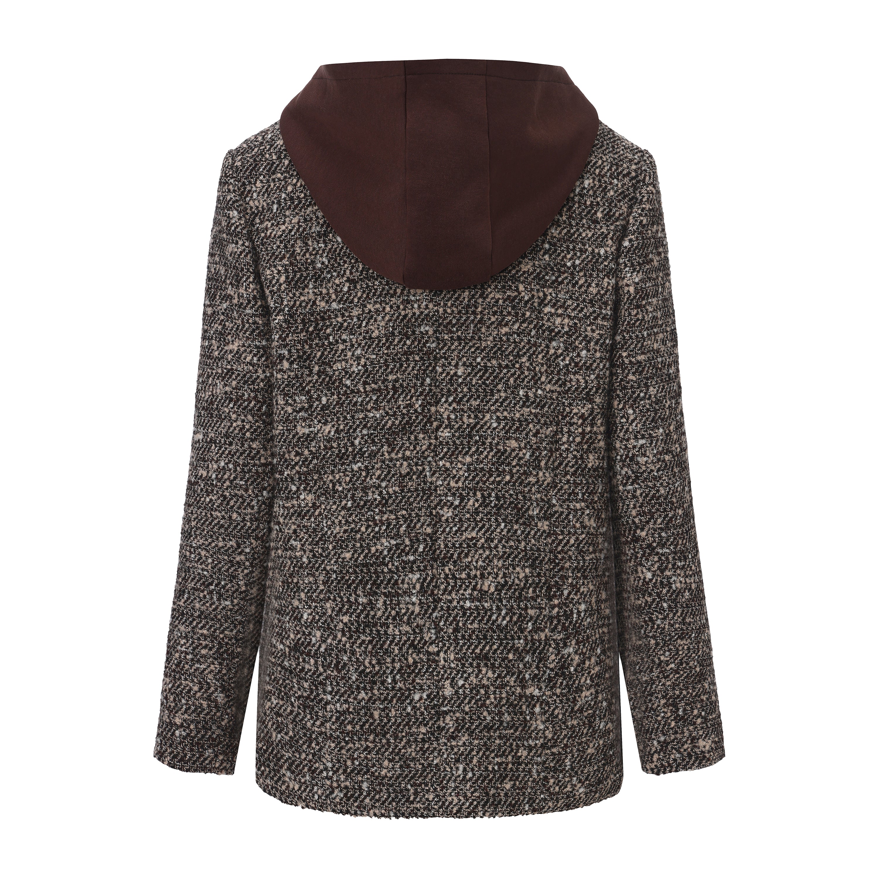 Brown Detachable Square-Necked Tweed Coat