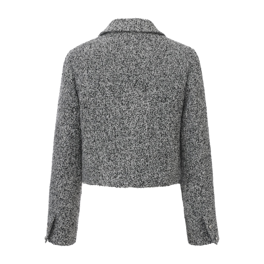 Gray Collar Looped Woolen Coat