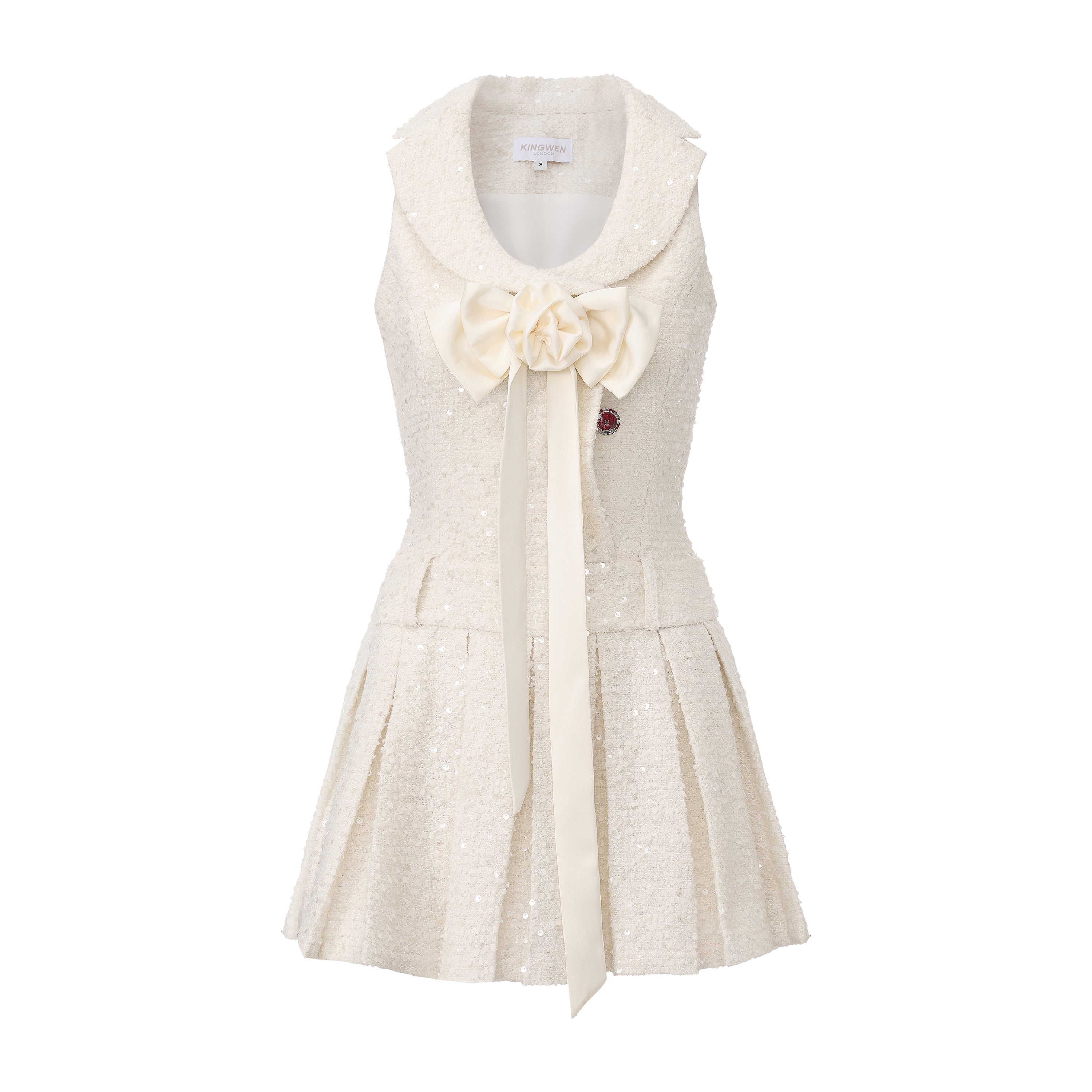 White Tweed Pleated Dress