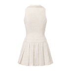 White Tweed Pleated Dress