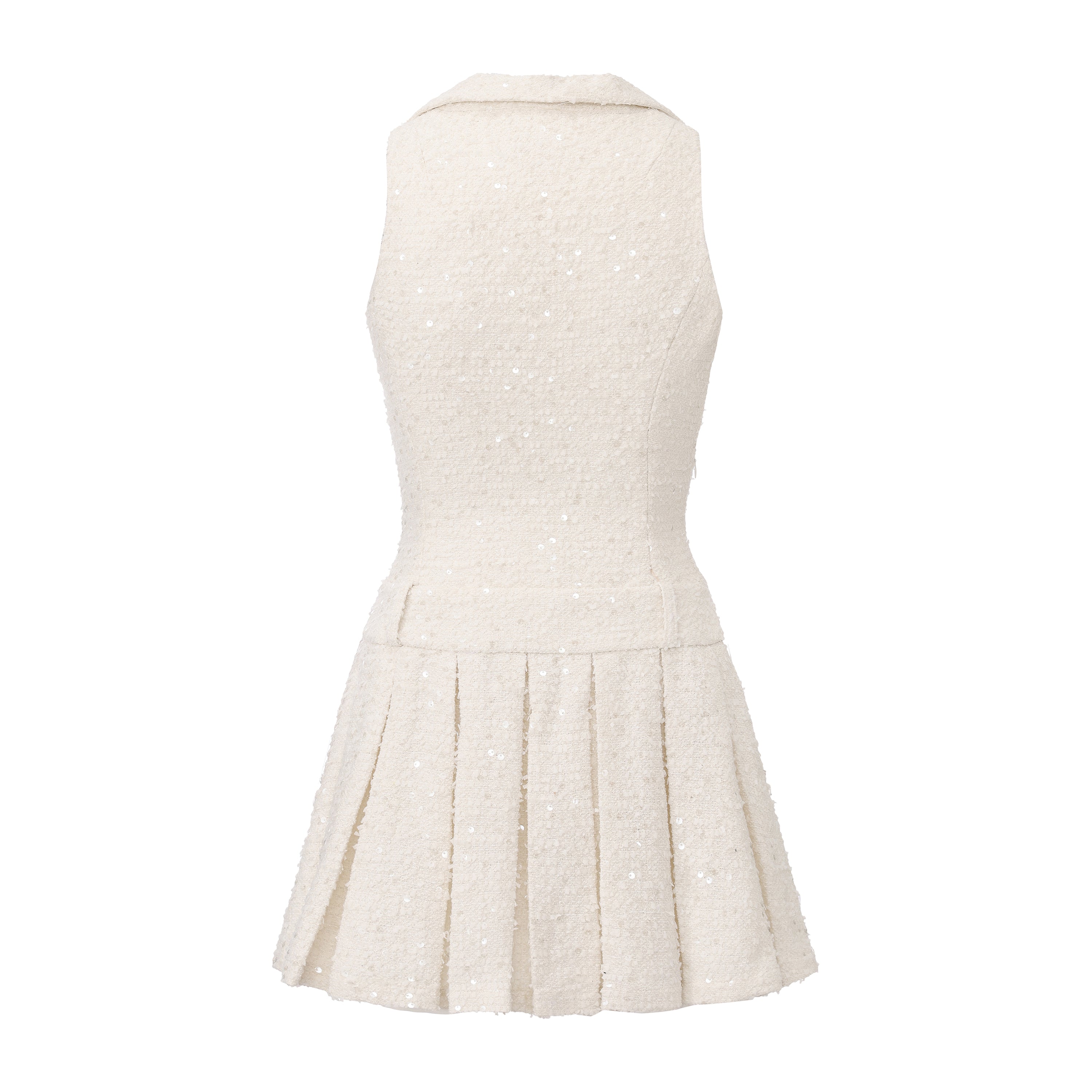 White Tweed Pleated Dress