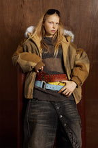 Patched Faux Fur Hooded Flight Zip-up Bomber