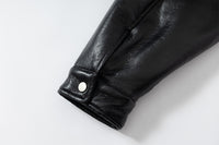 Fleeced Faux Leather Hooded Zip-Up Funnel Jacket