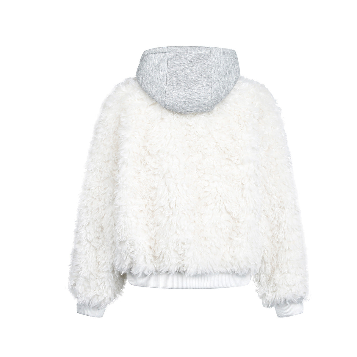 White Fleece Fur Hooded Zip Up Jackets