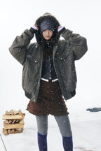 Grey Faux Fur Hooded Flight Jacket