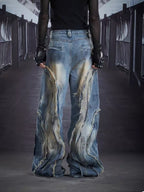 Baggy Curved Wave Distressed Denim Pants