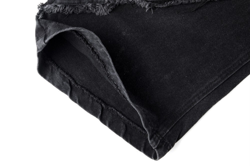 Baggy Curved Wave Distressed Denim Pants