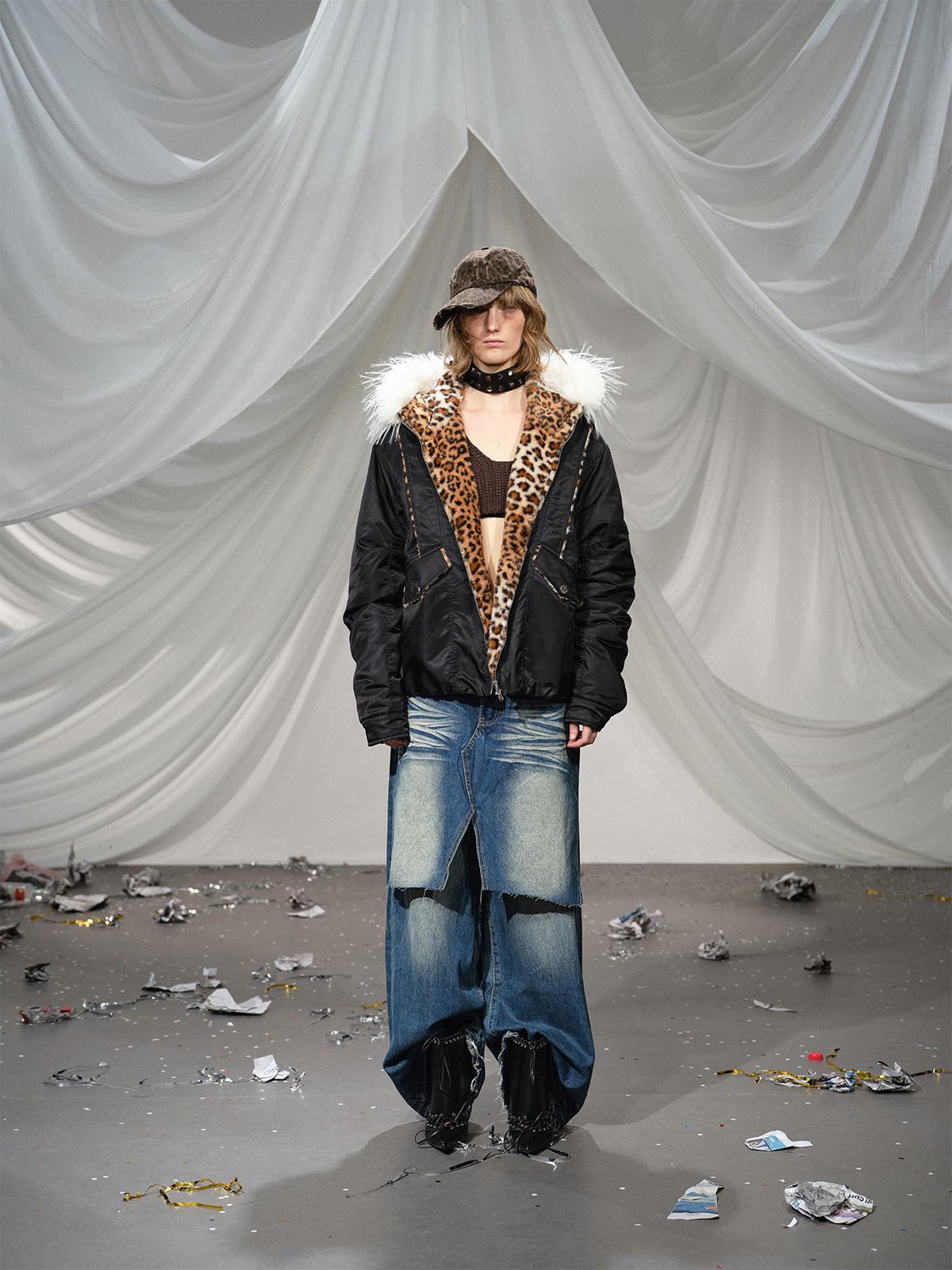 Leopard Fleeced Faux Fur Hooded Flight Jackets